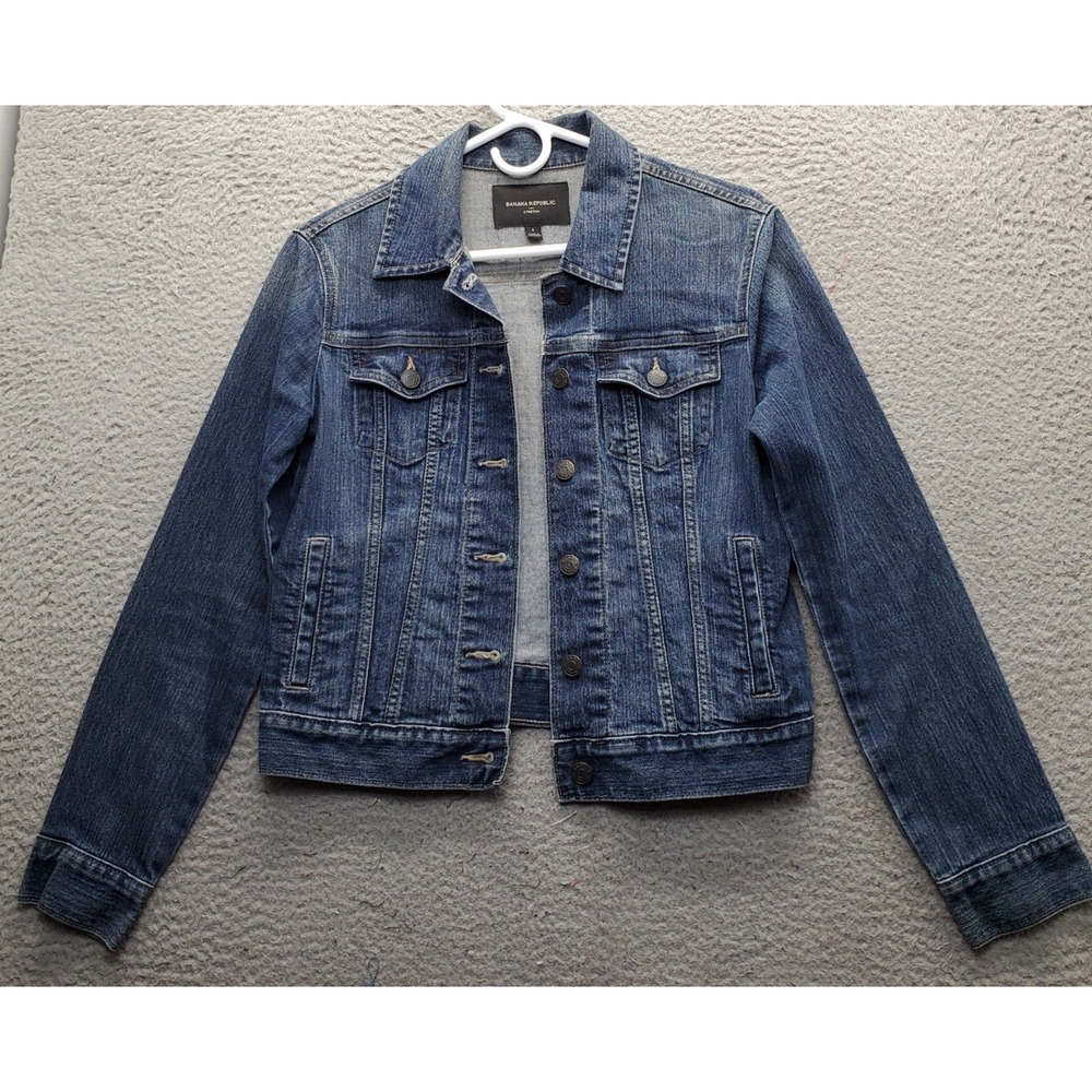 Banana Republic Trucker Jacket Womens Small Blue Denim Long Sleeve Button Front